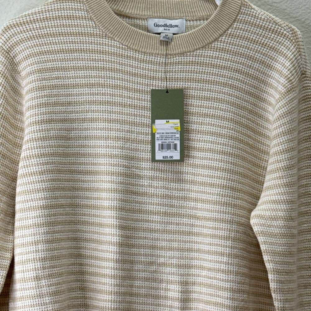 Goodfellow & Co Men's Striped Crewneck Sweater - Cream